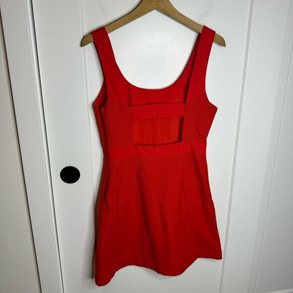 Anthropologie Maeve Scoop Neck Red Textured Pockets Mini Dress Size 6 - Picture 4 of 8